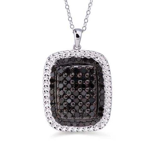 Pingente de Prata Retangular com Diamantes Negros Aprox. 2 cts 129305