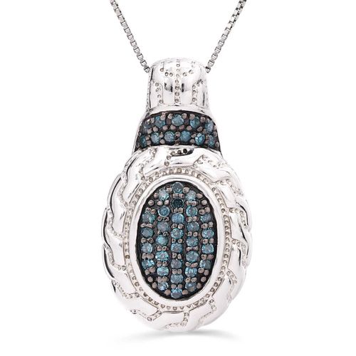 Pingente de Prata Oval com Diamantes Azuis Aprox. 40 pts 129555