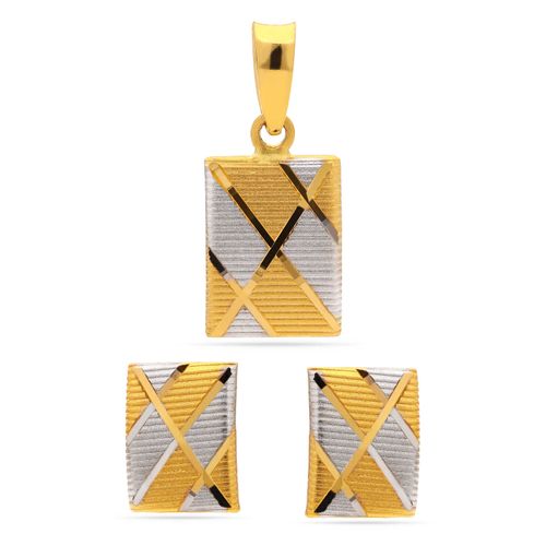 Conjunto Alshahba Retangular com Par de Brinco e Pingente de Ouro Amarelo 21k 120981