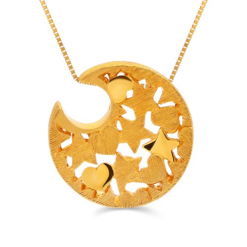 Pingente de Ouro Prima Gold Lua, Estrela e Coração 122578