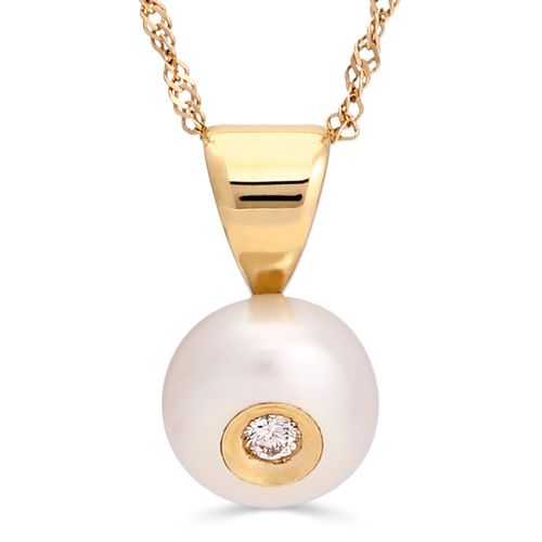 Pingente de Ouro com Perola e Diamante Aprox. 32 pts - 45 cm - Au Am 18k 124276