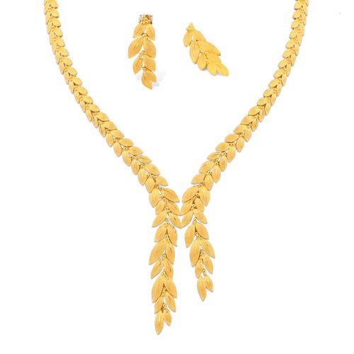 Colar e Par de Brincos Folhas Prima Gold em Ouro Amarelo 24k 135119