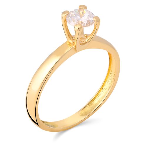 Anel de Ouro Amarelo Solitário com Zirconia 147915