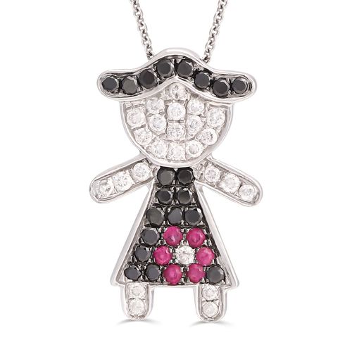 Pingente de Ouro Branco Menininha com Diamantes Brancos e Negros - Au Bco 18k 152239