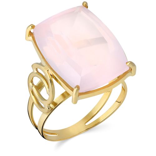 Anel Quartzo Rosa Retangular Ouro Amarelo 197050