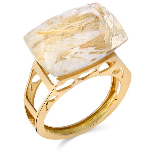 Anel com Quartzo Rutilado Retangular Aprox. 16 cts Linha Ouro Amarelo 197055