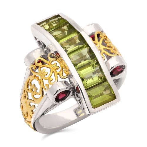 Anel Peridoto e Rodolita Aprox. 4,58 Cts Prata 182013