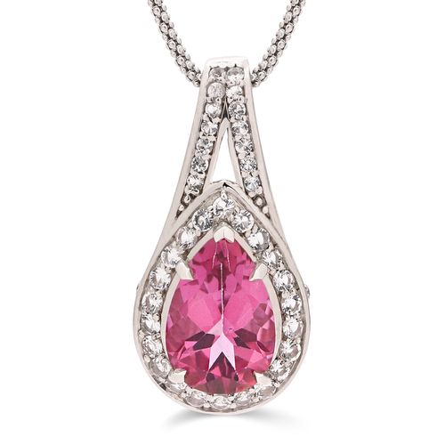 Pingente Topázio Flamingo Aprox. 6 Cts e Topazios Brancos Prata 158798