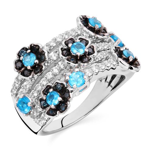Anel de Prata Floral com Apatitas Neon e Zircônias 151521