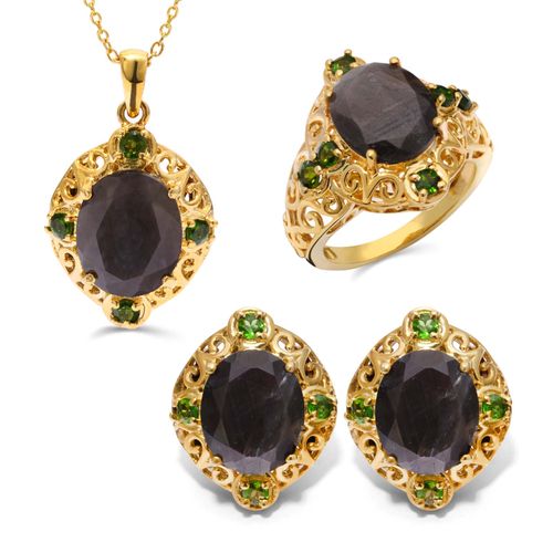 Anel, Brinco e Pingente de Prata com Safiras e Chromediopside 183225