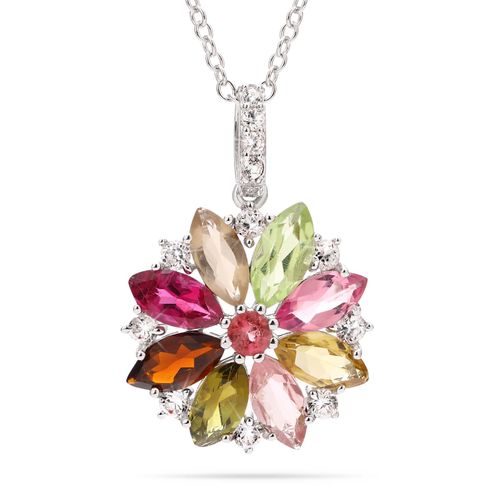 Pingente de Prata Flor com Turmalinas Coloridas e Zirconias 149738