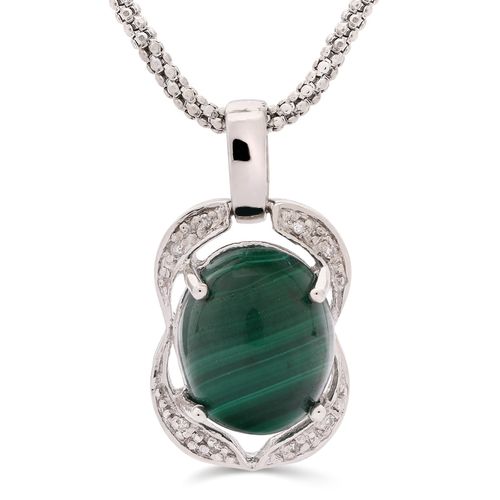 Pingente Malaquita Oval e Diamante Prata 154607