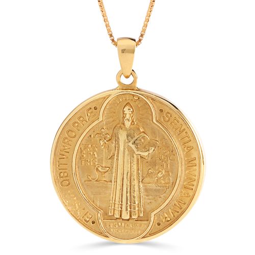 Pingente Medalha São Bento Linha Prata Banho de Ouro Amarelo 197577