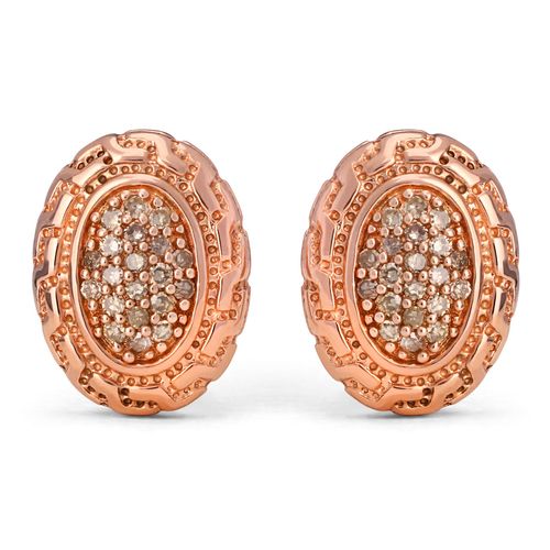 Par de Brinco Oval Com Diamantes Champagnes Prata 196847