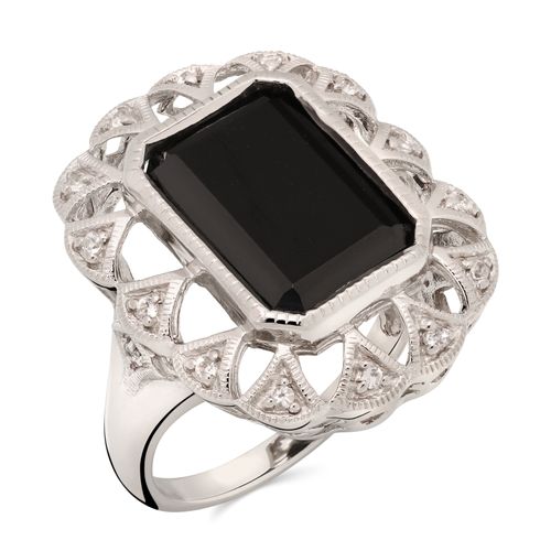 Anel com Black Spinel Aprox. 8,19 cts e Topazios Brancos Prata 161358