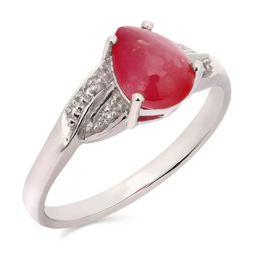 Anel Rubi Gota Aprox. 1,27 cts e Diamantes em Prata 169288