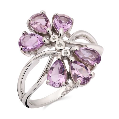 Anel Rose de France Floral Aprox. 1,60 cts e Toápazio Branco em Prata 172125