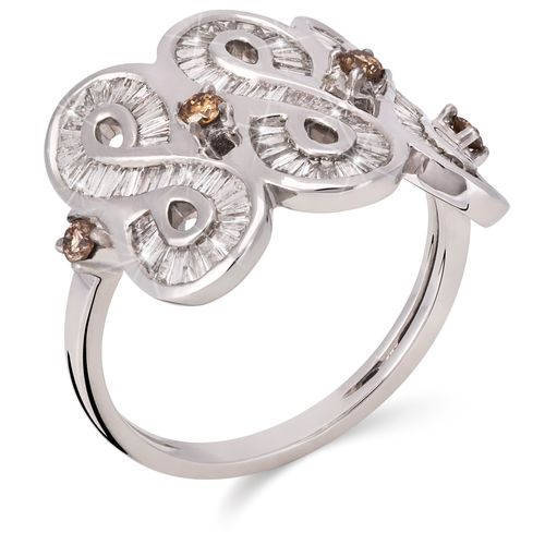 Anel de Ouro Branco com Diamantes Brancos e Chocolates 126090