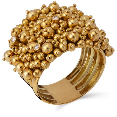 Anel Com Bolinhas e Diamantes  Ouro Amarelo 18 k 186720