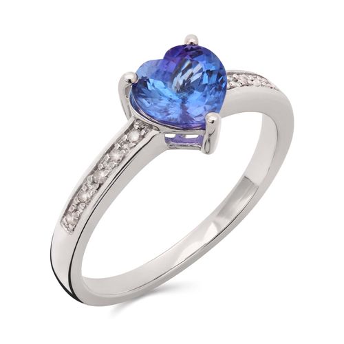 Anel de Prata com Tanzanita Coração e Diamantes 125665