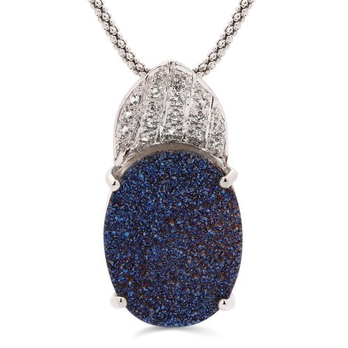 Pingente de Prata com Quartzo Glitter Azul Aprox. 7,02 cts e Tópazios Brancos 157590