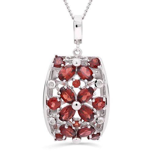 Pingente de Prata Vazado Floral com Granadas Aprox. 6,43 cts e Diamantes 100613