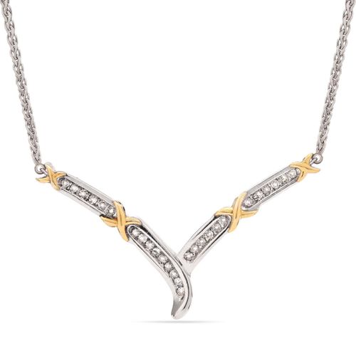 Colar X de Prata com Diamantes Brancos Aprox. 25 pts 118952