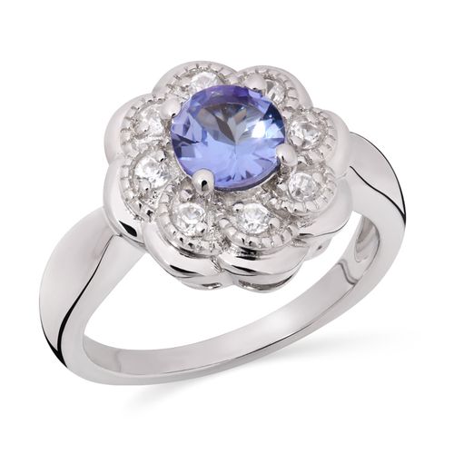 Anel de Prata Flor com Tanzanita e Zircônias 171356