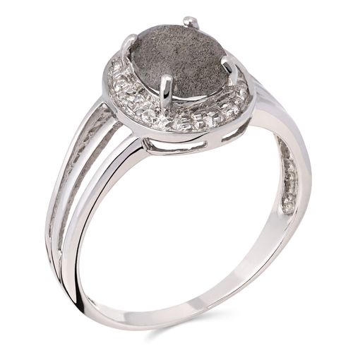 Anel Com Espectrolite e Zircônias Aprox. 1,12 cts Linha Prata 155989