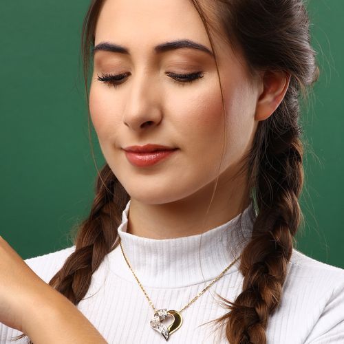 Pingente Coração com 21 Diamantes Linha Ouro Amarelo e Detalhes em Ouro Branco - 45 cm 139428