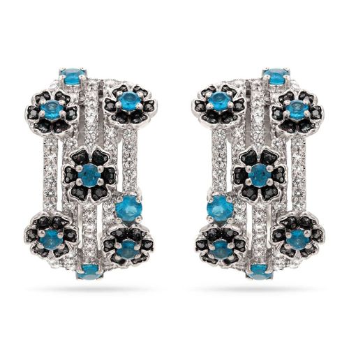 Par de Brinco Flores com 16 Apatitas Neon Prata 174225
