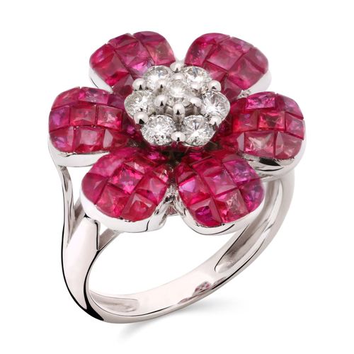 Anel de Ouro Flor com Rubis e Diamantes Aprox. 4,45 cts 191473