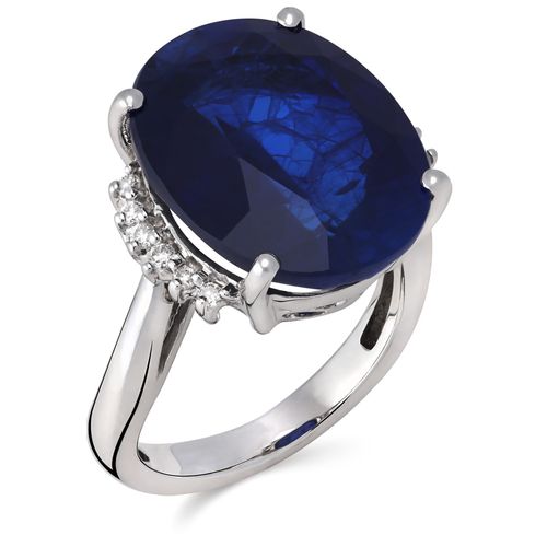 Anel Quartzo Safira Oval tot. 10 cts e 12 diamantes - Ouro Branco 18k 197062