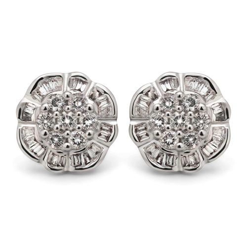 Par de Brinco de Ouro Florzinha com 14 Diamantes Aprox. 44 pts e Diamantes Trapezios Aprox. 30 pts 191494
