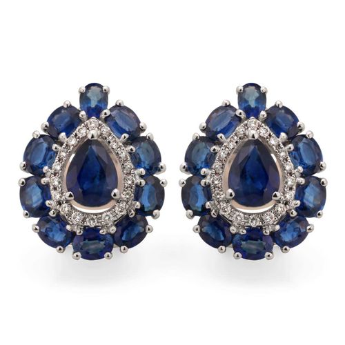 Par de Brinco de Ouro com 22 Safiras Azuis Aprox. 5,40 cts e 36 Diamantes Aprox. 24 pts 191495