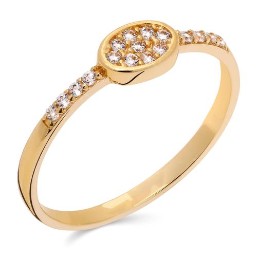 Anel Oval com Zircônias em Ouro Amarelo 18k 189967