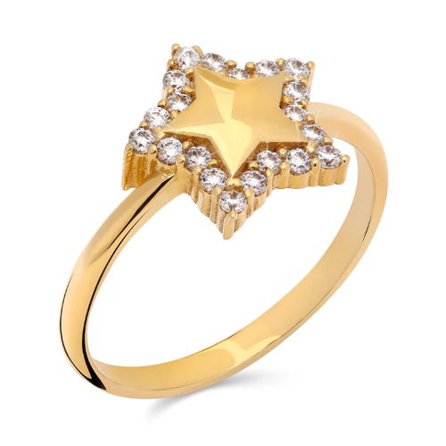 Anel Estrela com Zircônias em Ouro Amarelo 18k 189966