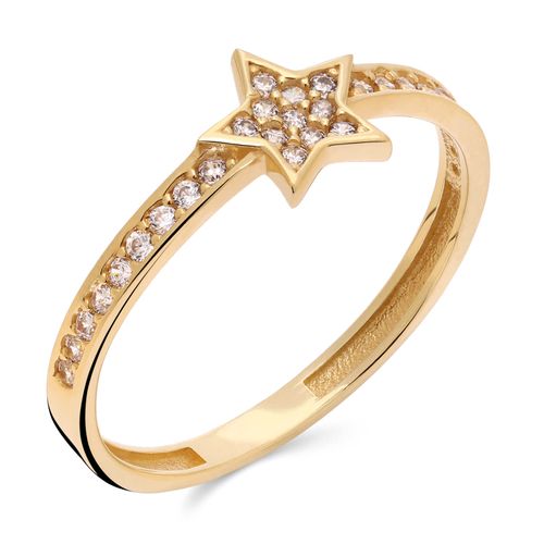 Anel Estrela com Zircônias em Ouro Amarelo 18 k 190106