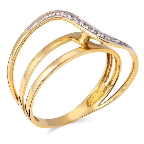 Anel de Ouro Amarelo Trancado com Zirconias - det. au bco - au am 18k 194457