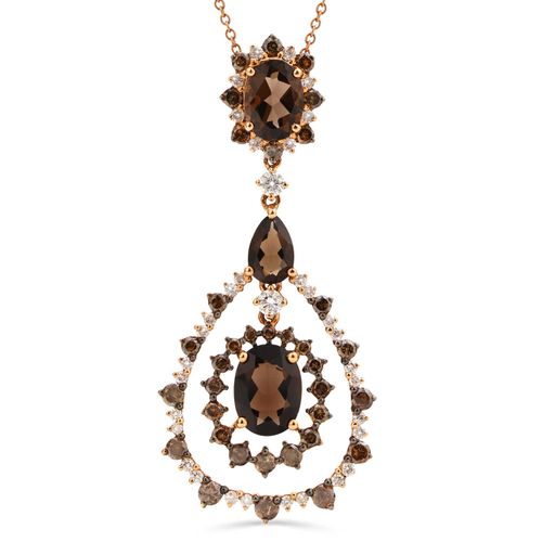 Pingente de Ouro com 3 Quartzos Fumê, 34 Diamantes Chocolates e 34 Diamantes Brancos Aprox. 3,10 cts 191466