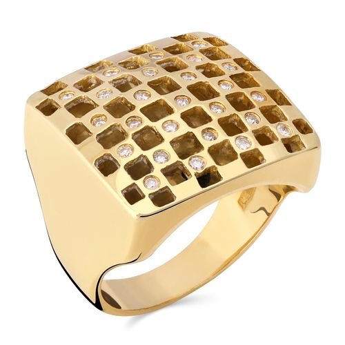 Anel Quadrado com Diamantes - Ouro Amarelo 18k 193744