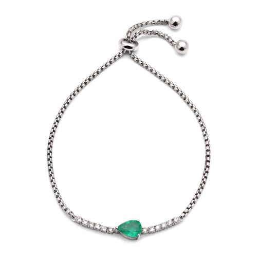 Pulseira de Ouro Branco 18k com Esmeralda Aprox. 90 pts e 12 Diamantes 191482