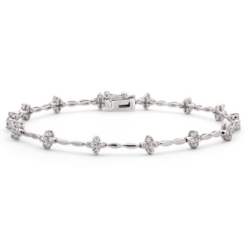 Pulseira de Ouro Branco 18k com Florzinha e 56 Diamantes Aprox.1 Ct 191479