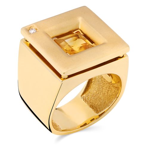 Anel de Ouro Amarelo com Citrino e Diamante 194010
