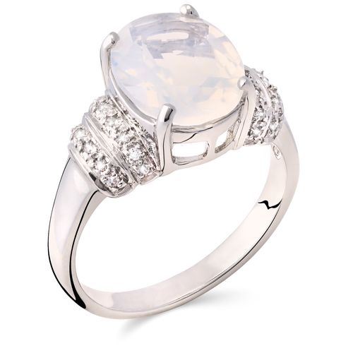 Anel Quartzo Blue Moon e Zircônias Linha Prata 163765