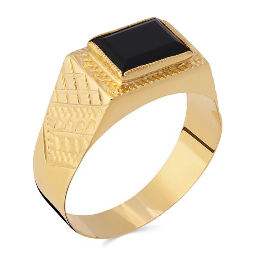Anel de Ouro Amarelo com Onix Retangular 194181