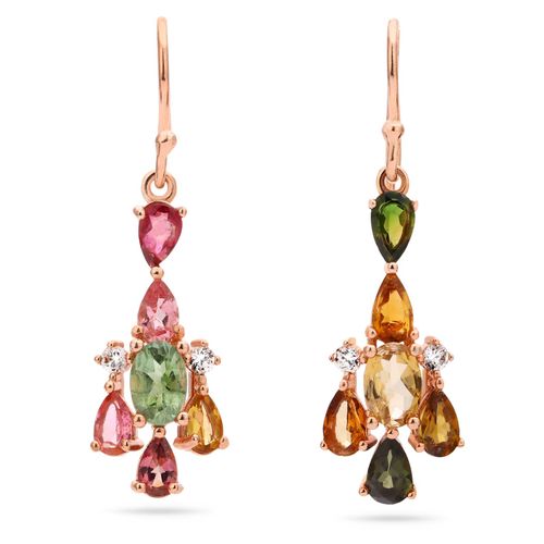 Par de Brinco de Prata com Turmalinas Coloridas e Zircônias Aprox. 3 cts 143138