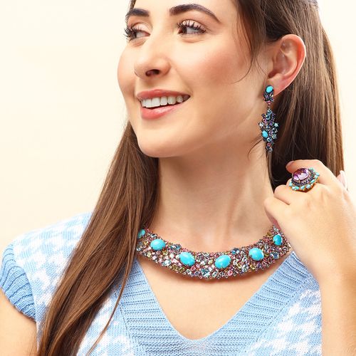 Colar Ametistas,Safiras,Topázios, Citrinos, London Blue,Tanzanitas,Turquesas e Zircônias Prata 180516