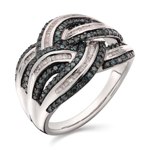 Anel de Prata com Diamantes Brancos e Azuis Aprox. 1 ct 125061