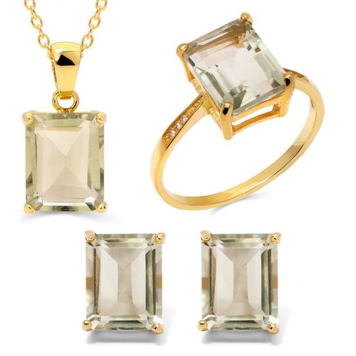 Anel, Brinco e Pingente de Prata com Prasolita Retangular Aprox. 16 cts 186710
